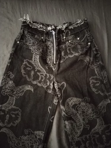 Black Gothic Dragon Print Jeans photo review