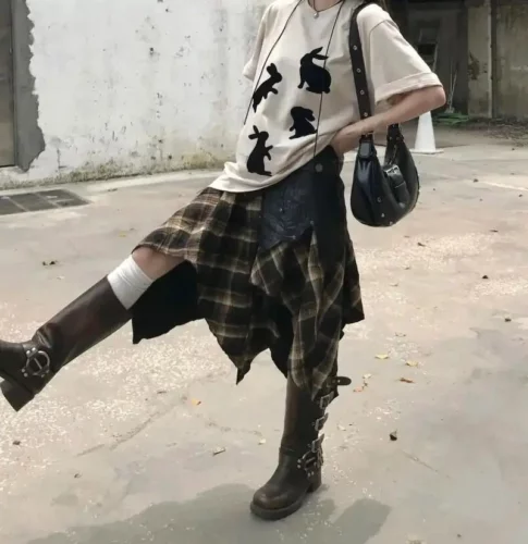 Asymmetric Grunge Punk Plaid Skirt photo review