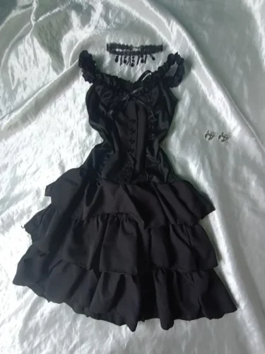 Gothic Harajuku Dress with Ruffles and Lacing photo review