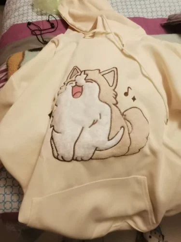 Cute Cartoon Cat Fluffy Application Hoodie photo review