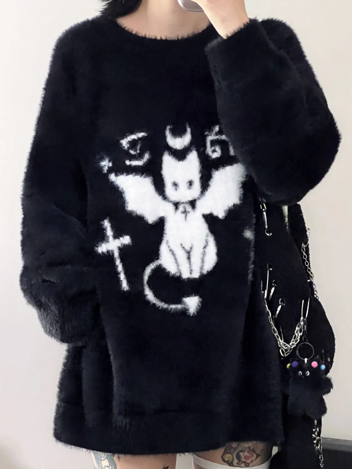 Black Gothic Cat Sweater - 4