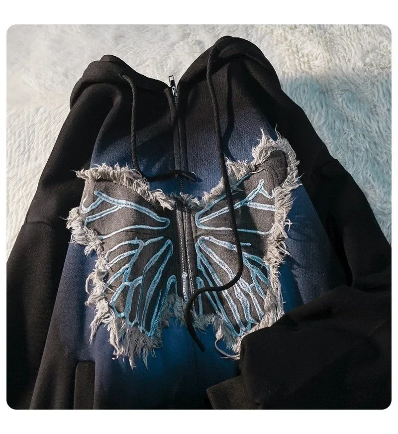 Y2k Butterfly Patch Hoodie - 13