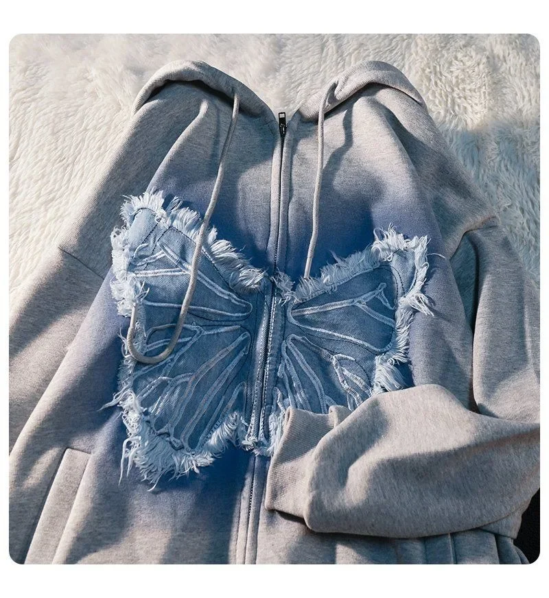 Y2k Butterfly Patch Hoodie - 4