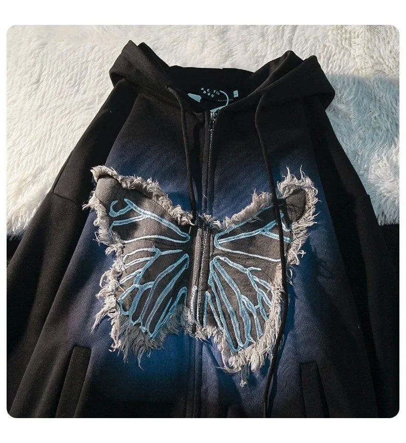 Y2k Butterfly Patch Hoodie - 14