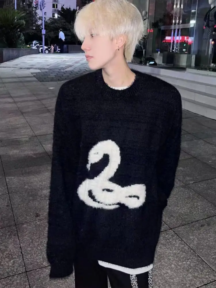 Gothic Snake Print Oversized Sweater - 8