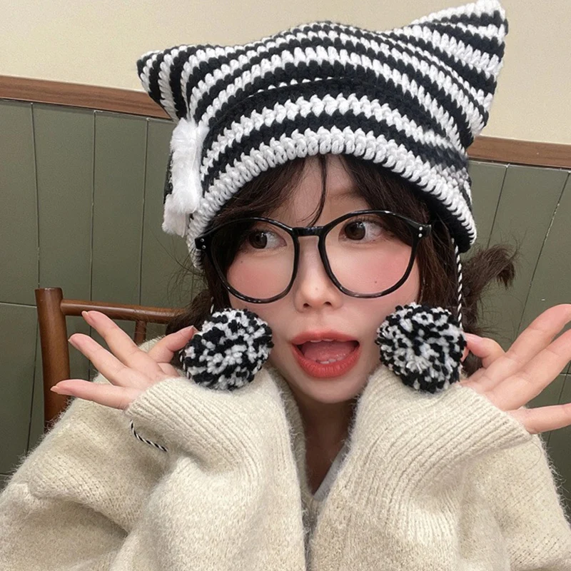 Cute Cat Ears Knitted Beanie Hat - 5