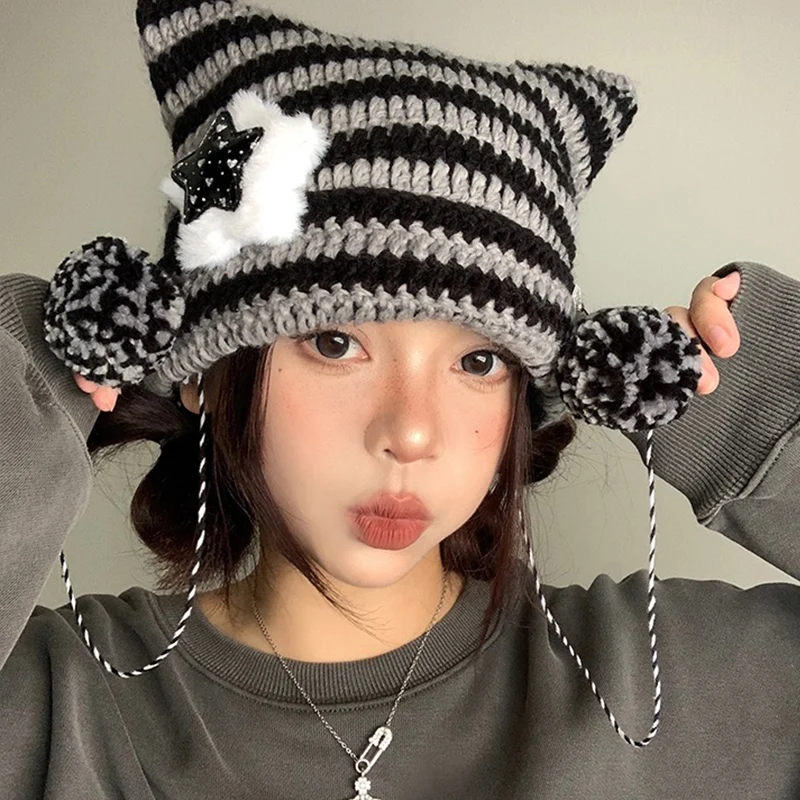 Cute Cat Ears Knitted Beanie Hat - 2