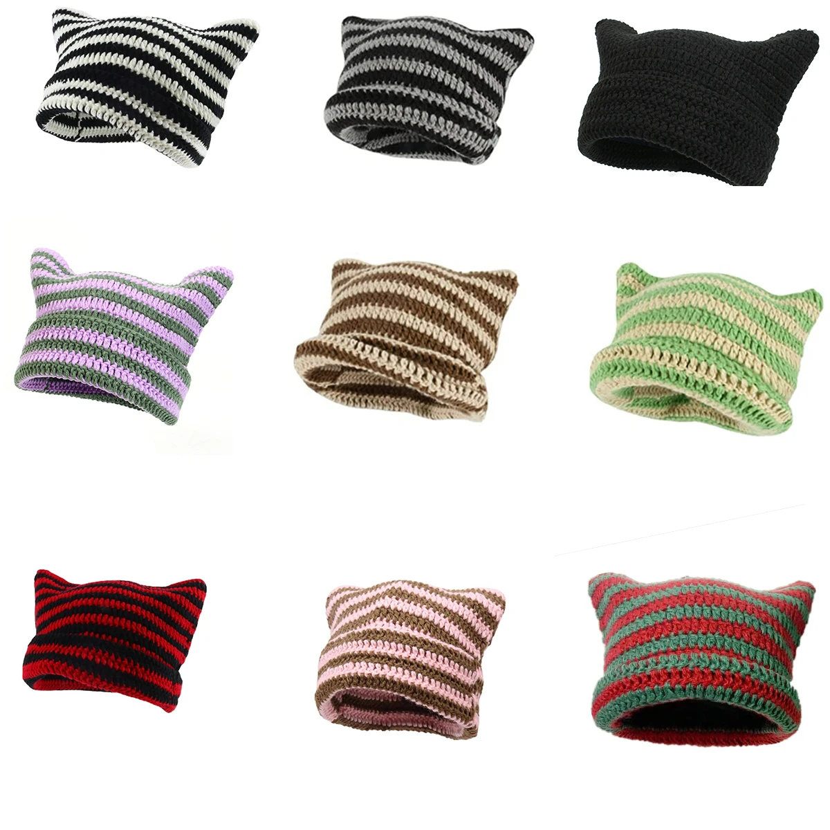 Cat Ears Striped Beanie Hats - 1