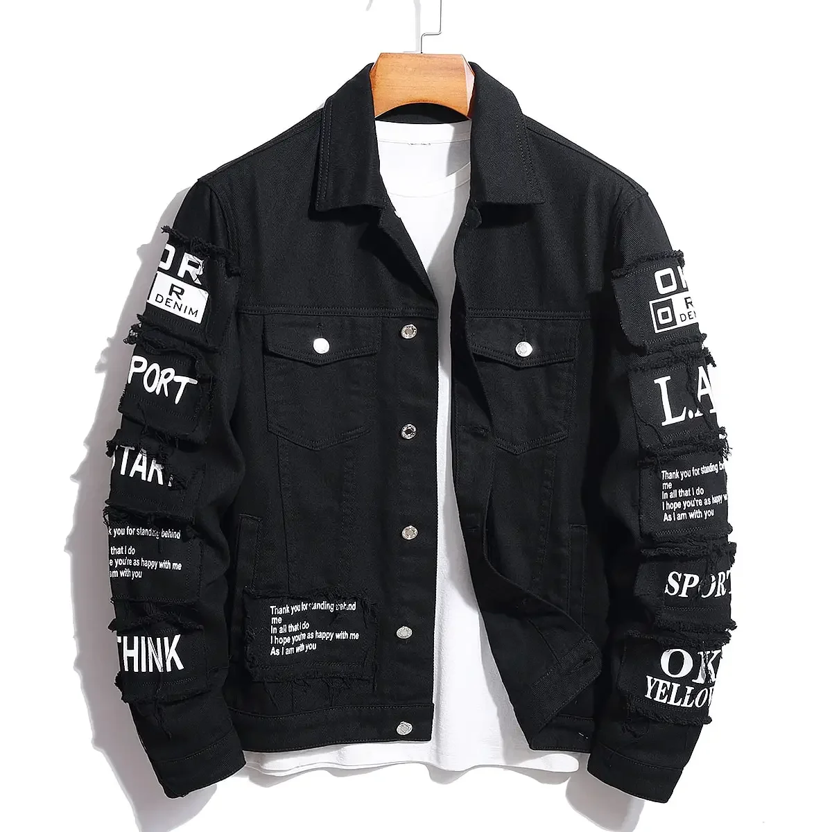 Denim Jacket with Letters and Patches - 2