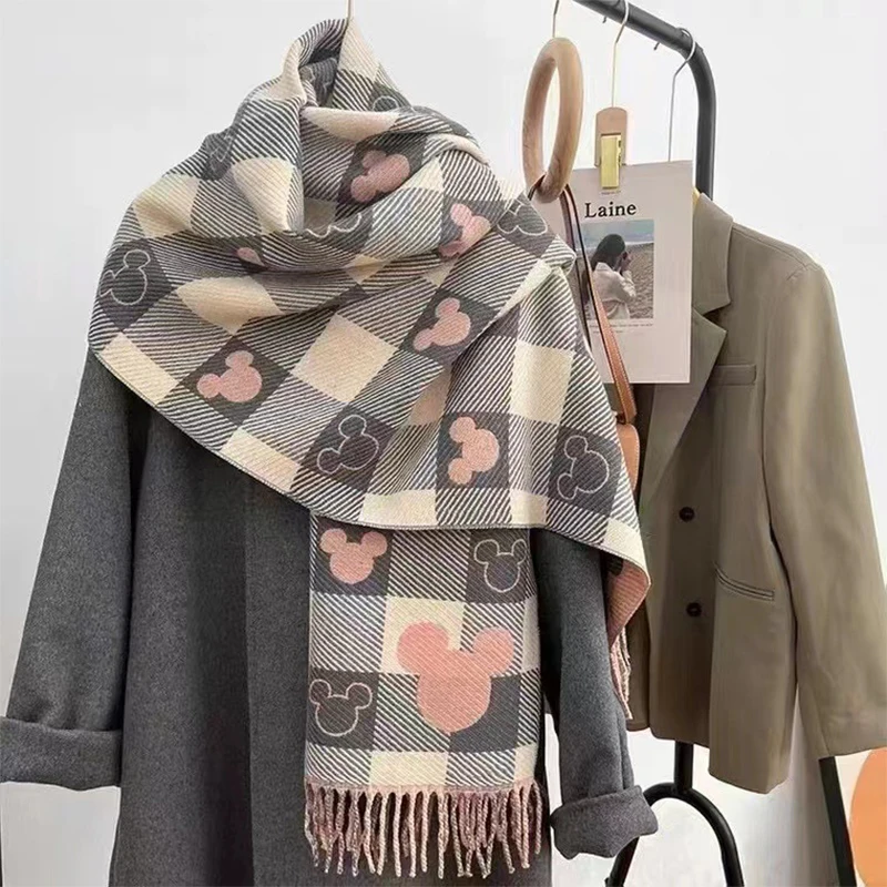 Trendy cartoon print checkered pattern scarf - 6