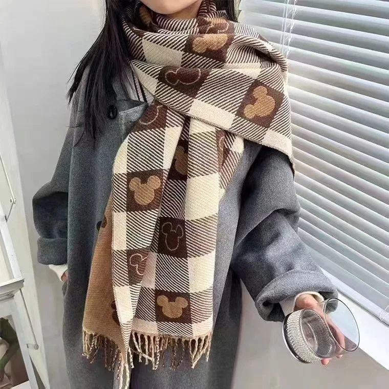 Trendy cartoon print checkered pattern scarf - 2