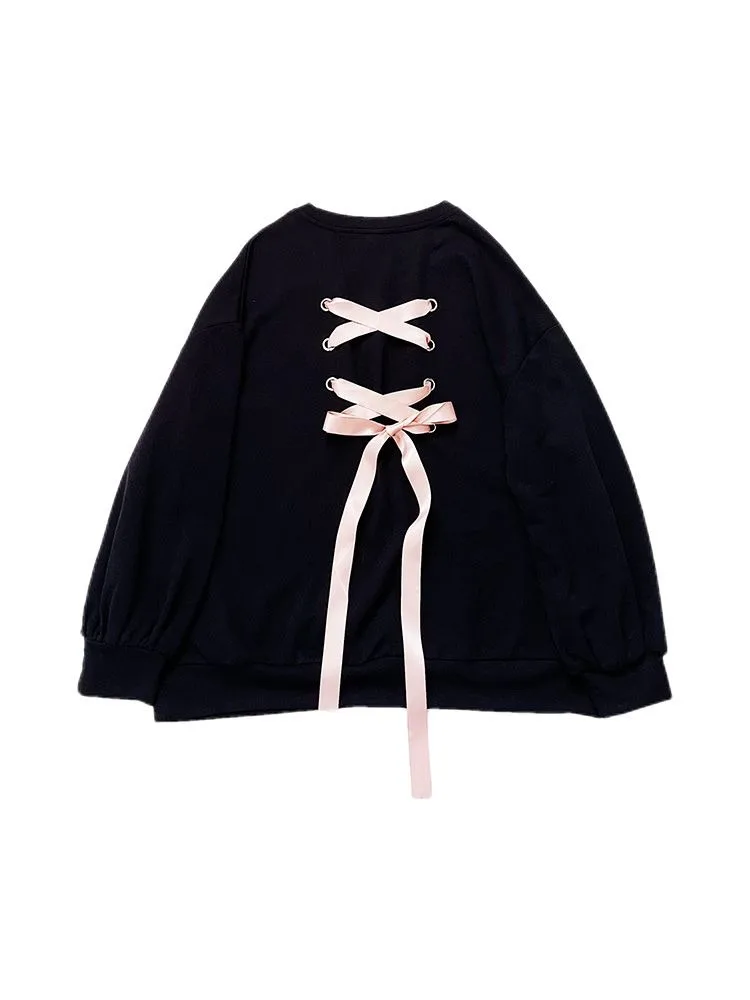 Kawaii Sweatshirt with a bow and lacing - 6