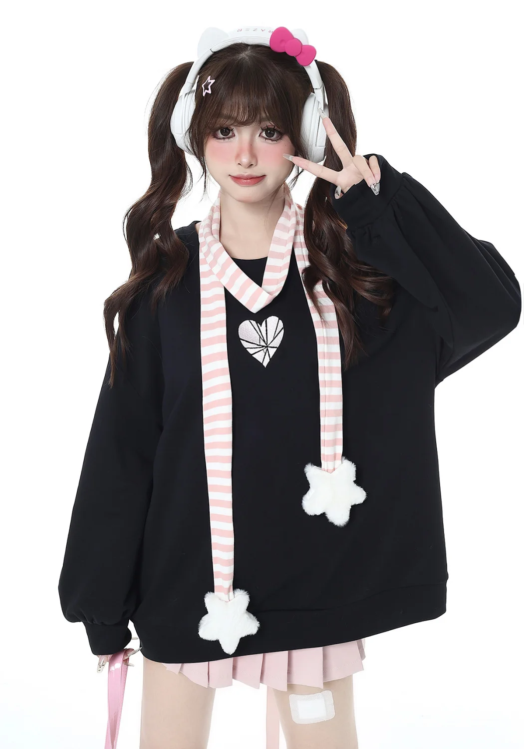 Kawaii Sweatshirt with a bow and lacing - 7