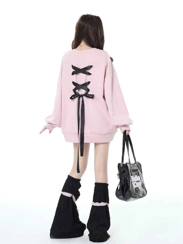 Kawaii Sweatshirt with a bow and lacing - 4