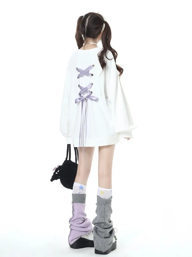 Kawaii Sweatshirt with a bow and lacing - 5