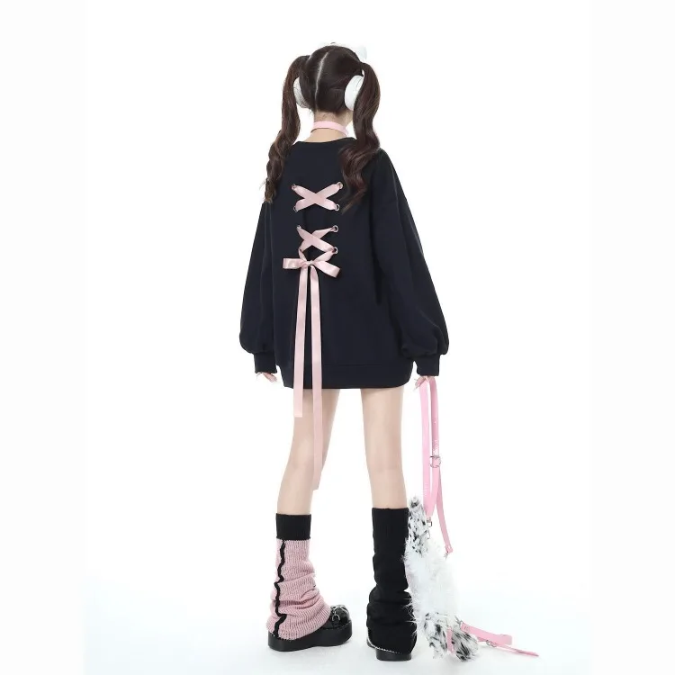 Kawaii Sweatshirt with a bow and lacing - 1