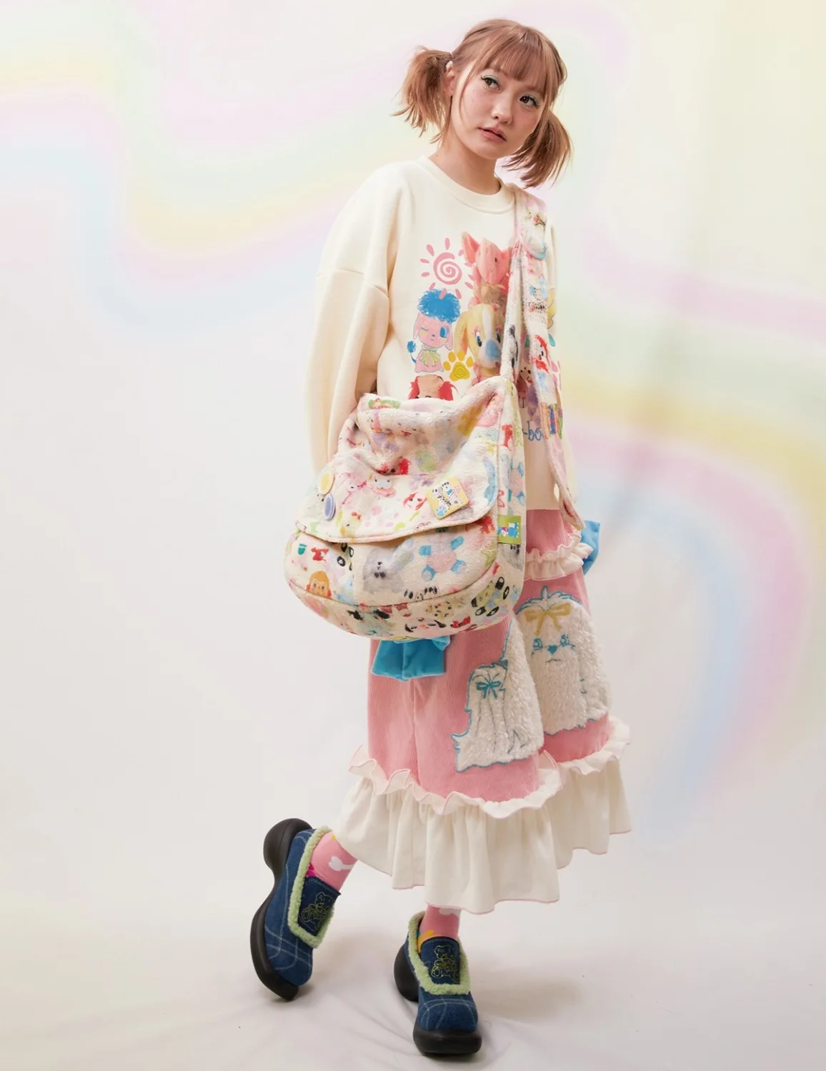 Kawaii Fleece Shoulder Crossbody Bag - 1