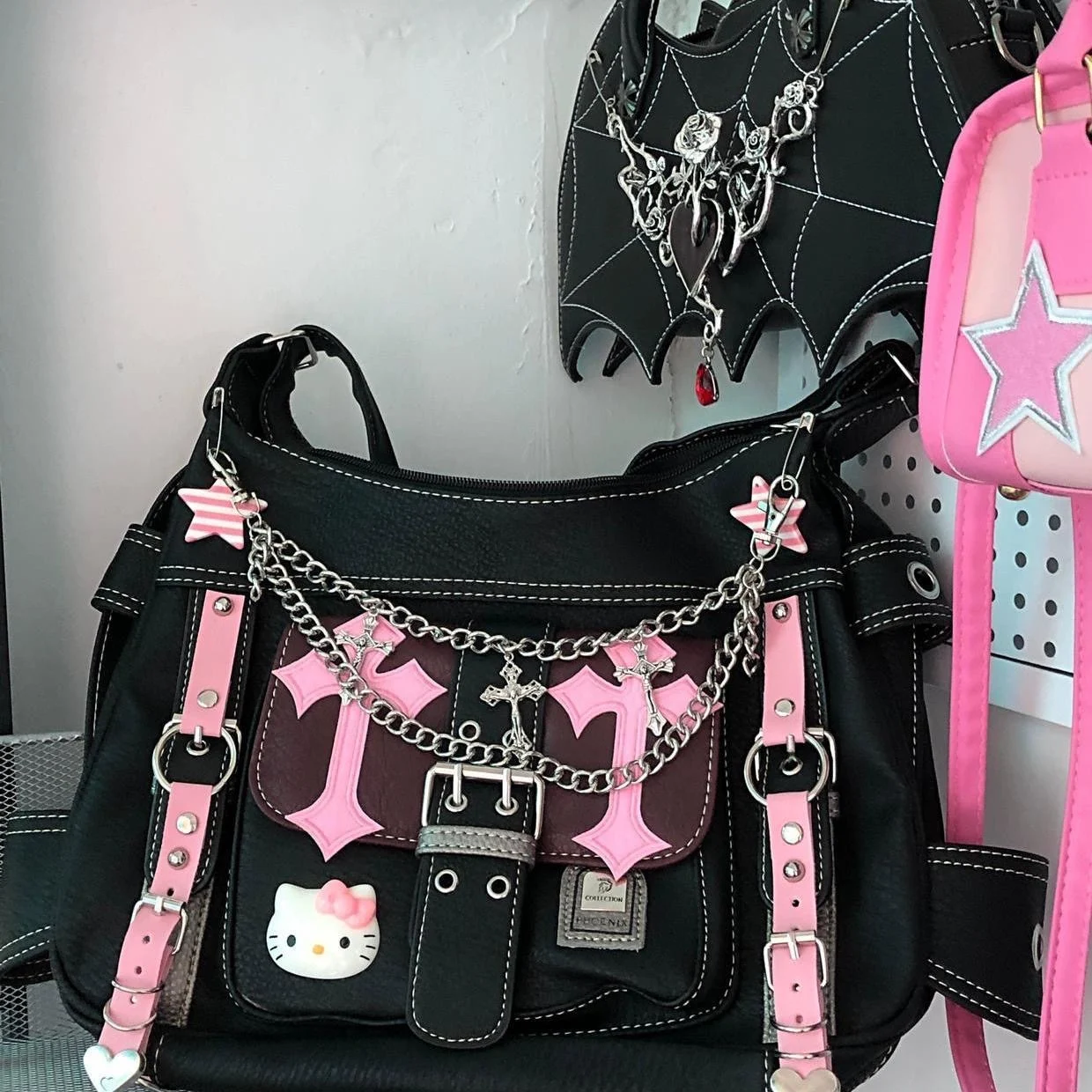 Gothic Punk Hello Kitty Crossbody Bag - 1