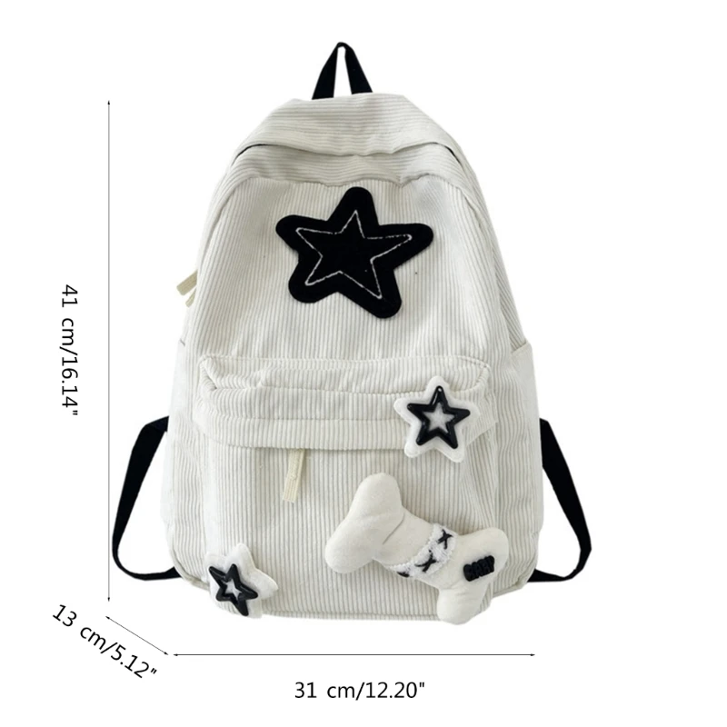 Soft Corduroy Backpack Star Pattern - 10