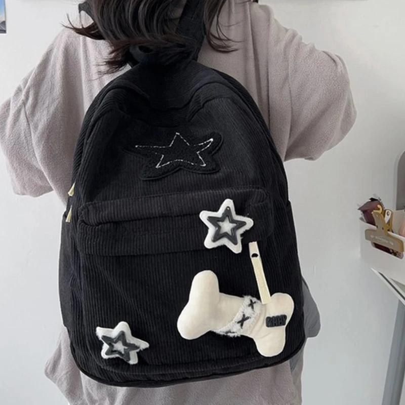 Soft Corduroy Backpack Star Pattern - 2