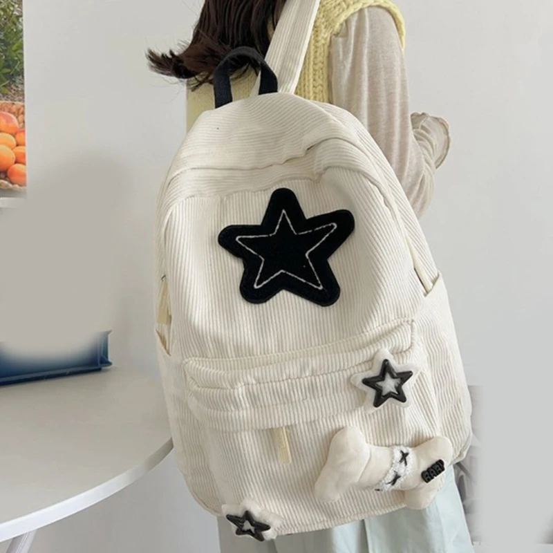 Soft Corduroy Backpack Star Pattern - 4