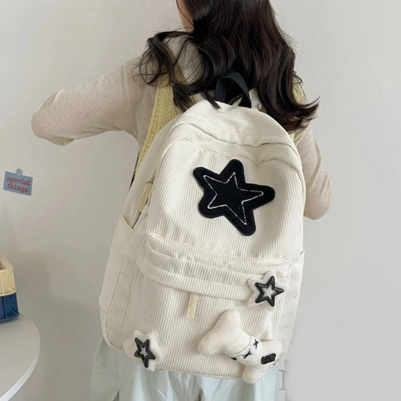 Soft Corduroy Backpack Star Pattern - 3