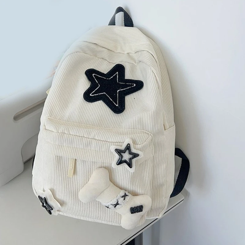 Soft Corduroy Backpack Star Pattern - 6