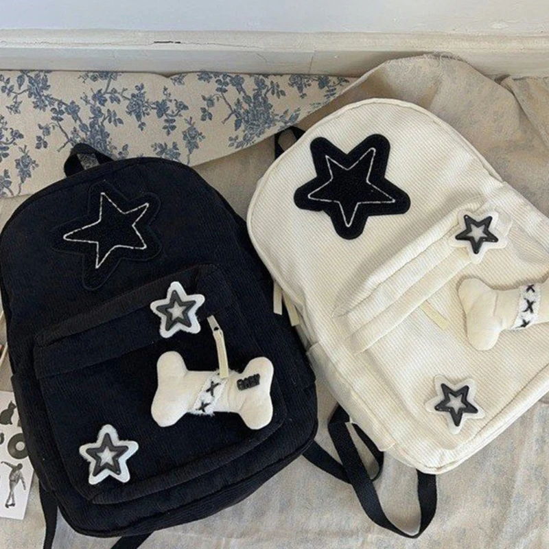 Soft Corduroy Backpack Star Pattern - 5