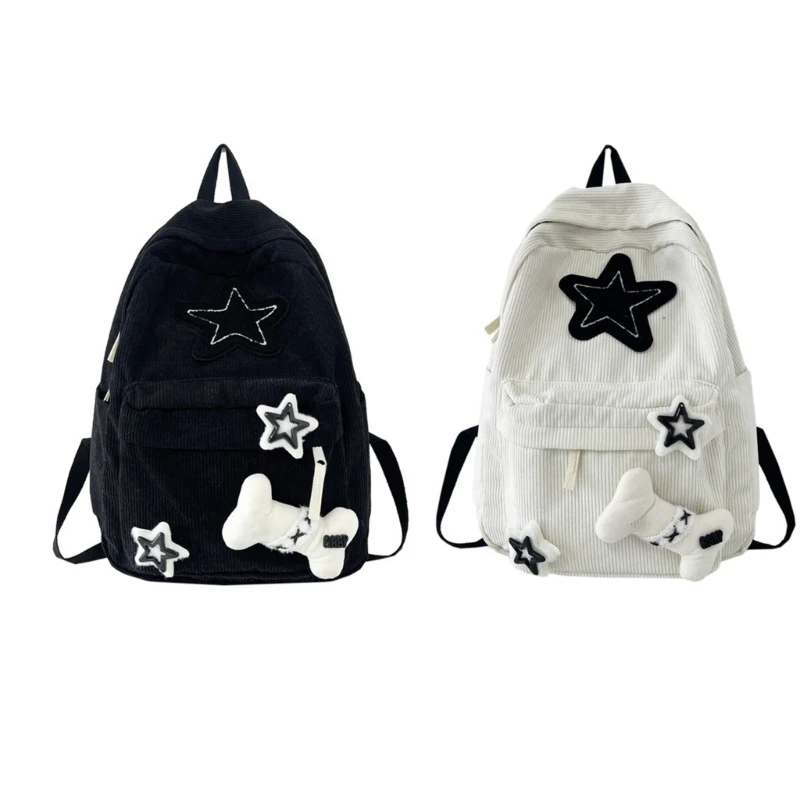 Soft Corduroy Backpack Star Pattern - 1