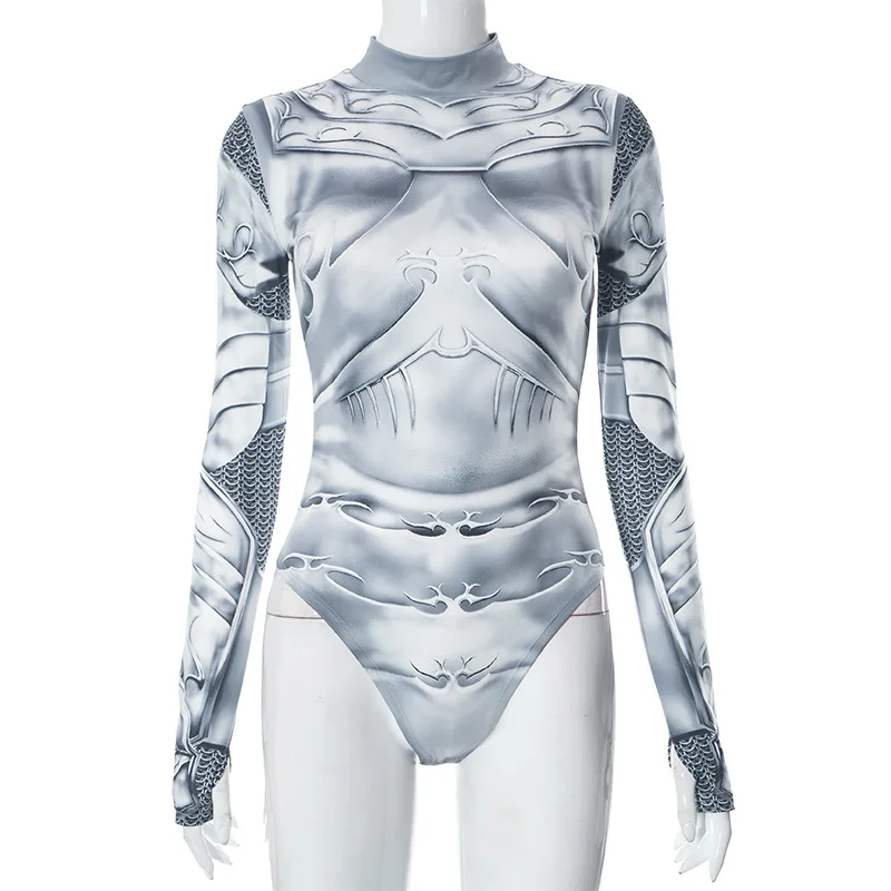 Gothic Techwear Printed Bodysuit - 1