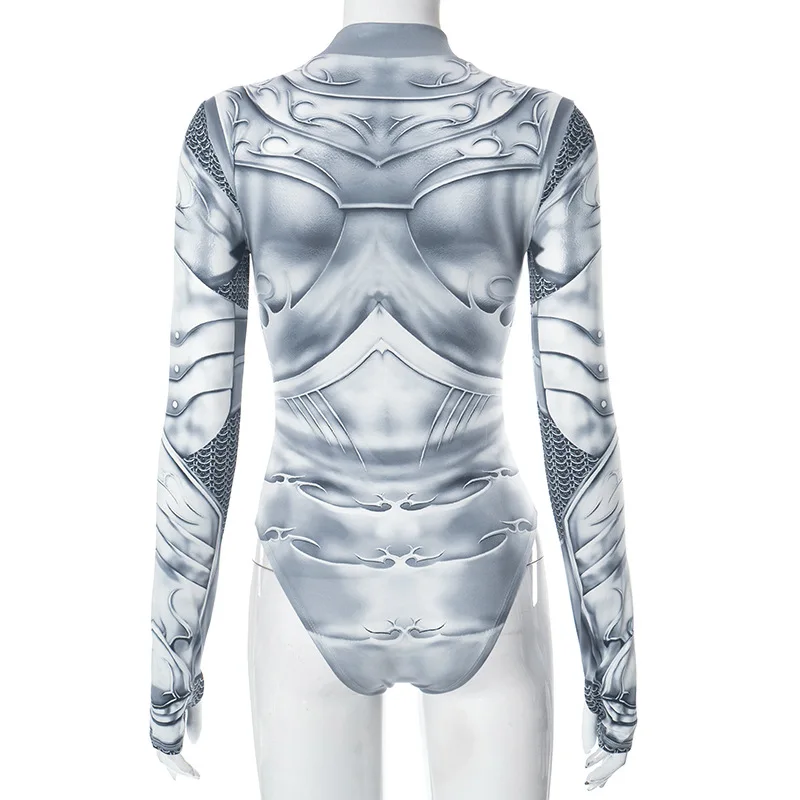 Gothic Techwear Printed Bodysuit - 3