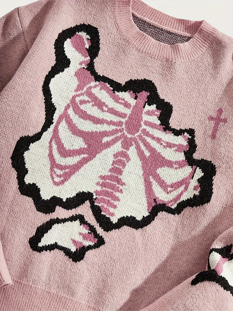 Sweater with Skeleton and Cross Print - 4