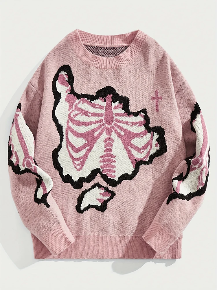 Sweater with Skeleton and Cross Print - 2