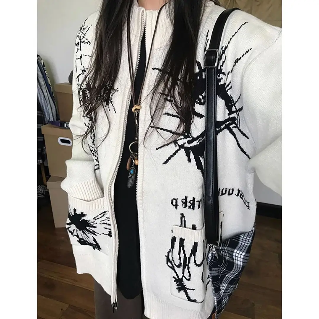 Cardigan with Gothic Grunge Print - 2