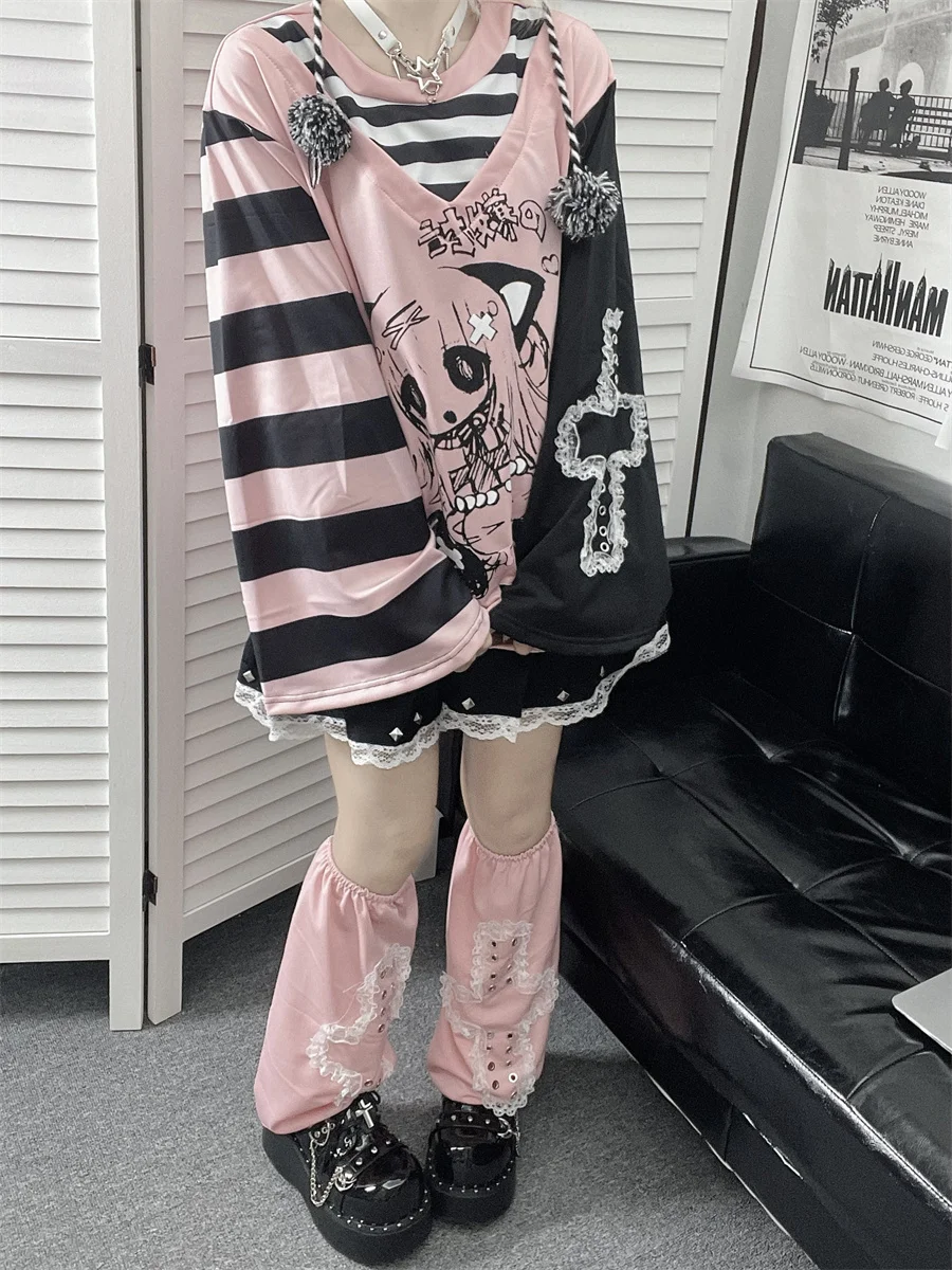 Harajuku Gothic T-shirts with Cartoon Print - 5