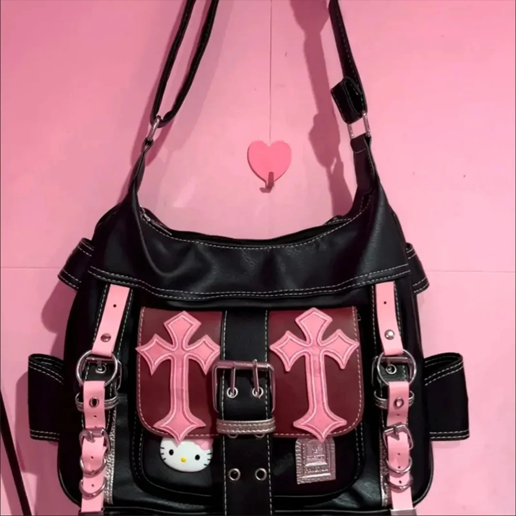 Kawaii Gothic Hello Kitty Pink Cross Bag - 11