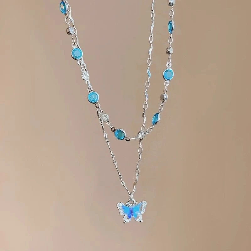 Cute Blue Crystal Butterfly Necklace - 2