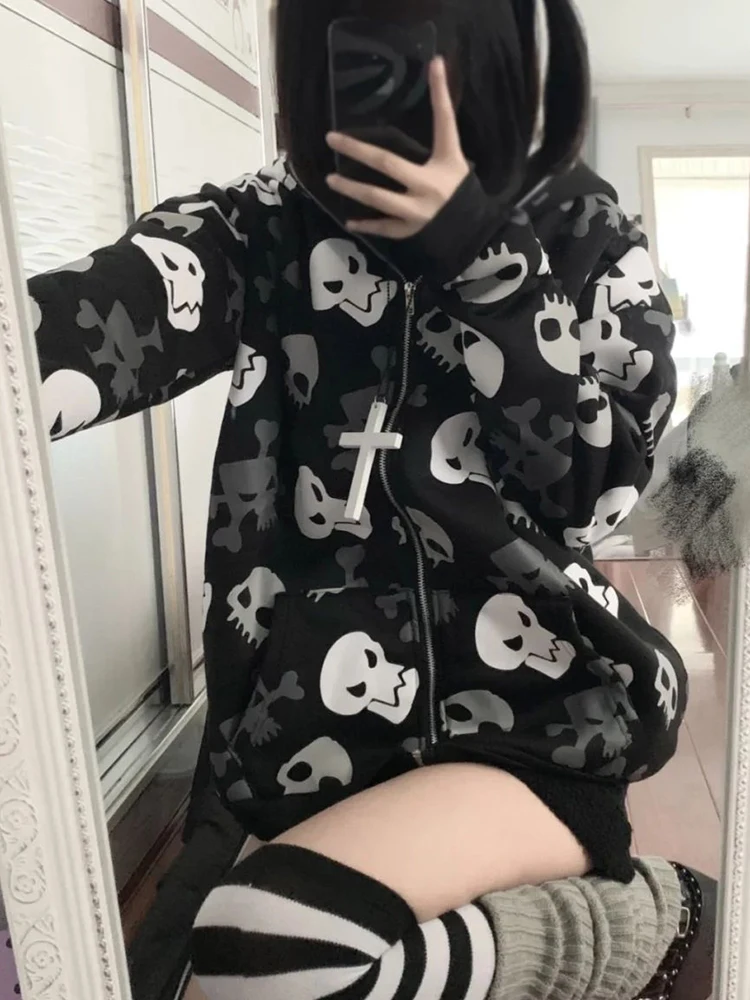 Gothic Hoodie with Skulls Print - 2