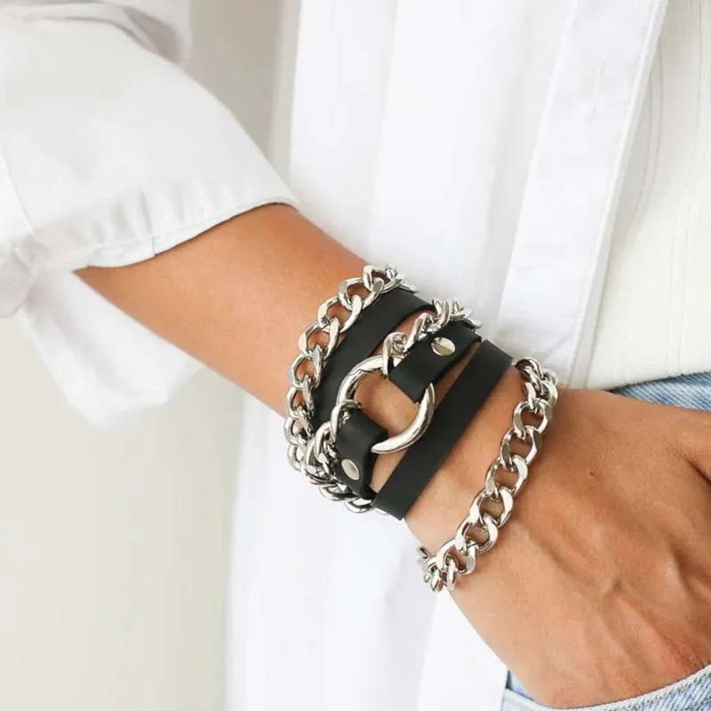 Punk Black Leather Bracelets - 2