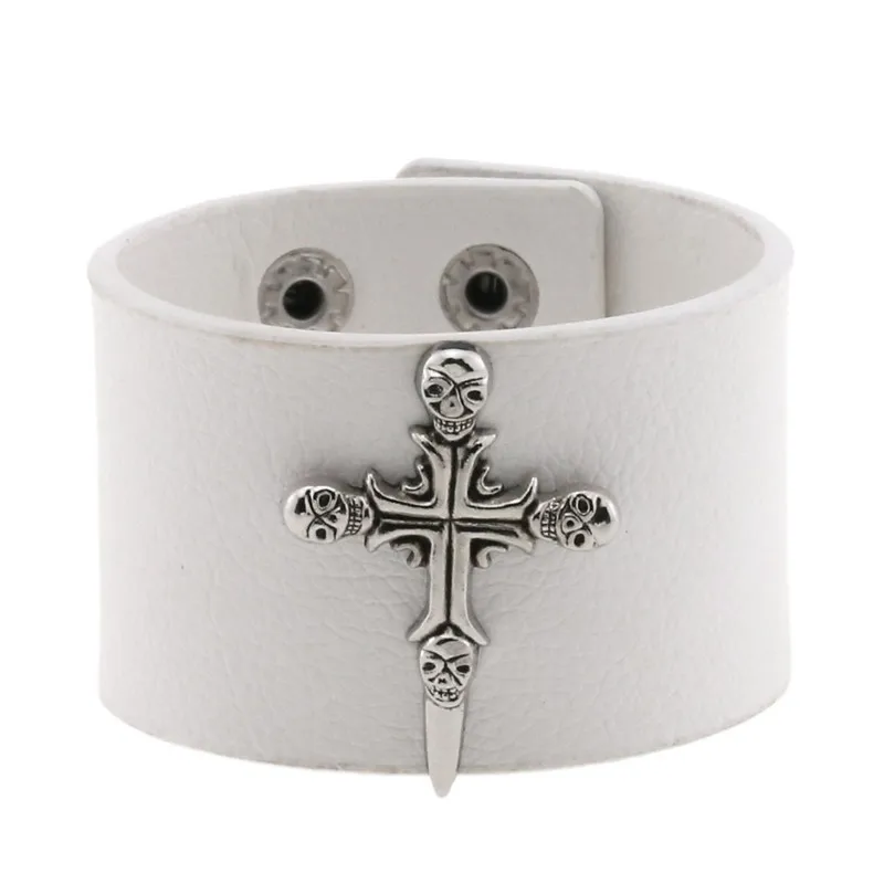 Punk White PU Leather Wristbands - 3