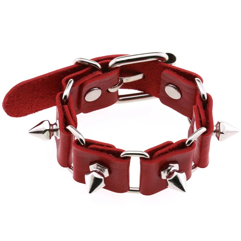 Red wristbands with spikes and rivets - 2