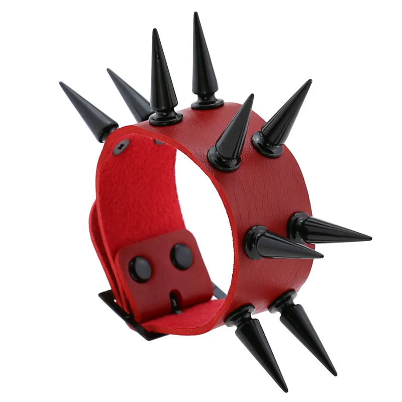 Red wristbands with spikes and rivets - 6