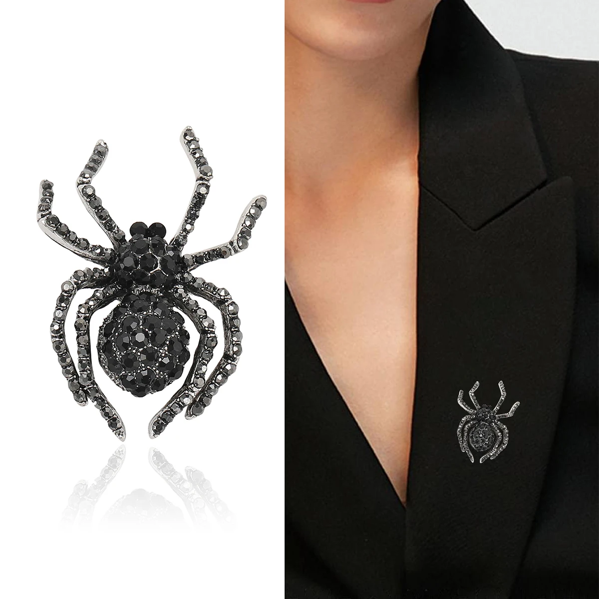 Gothic Rhinestone Spider Brooches - 2