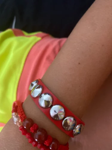 Red wristbands with spikes and rivets photo review