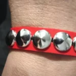 Red wristbands with spikes and rivets photo review