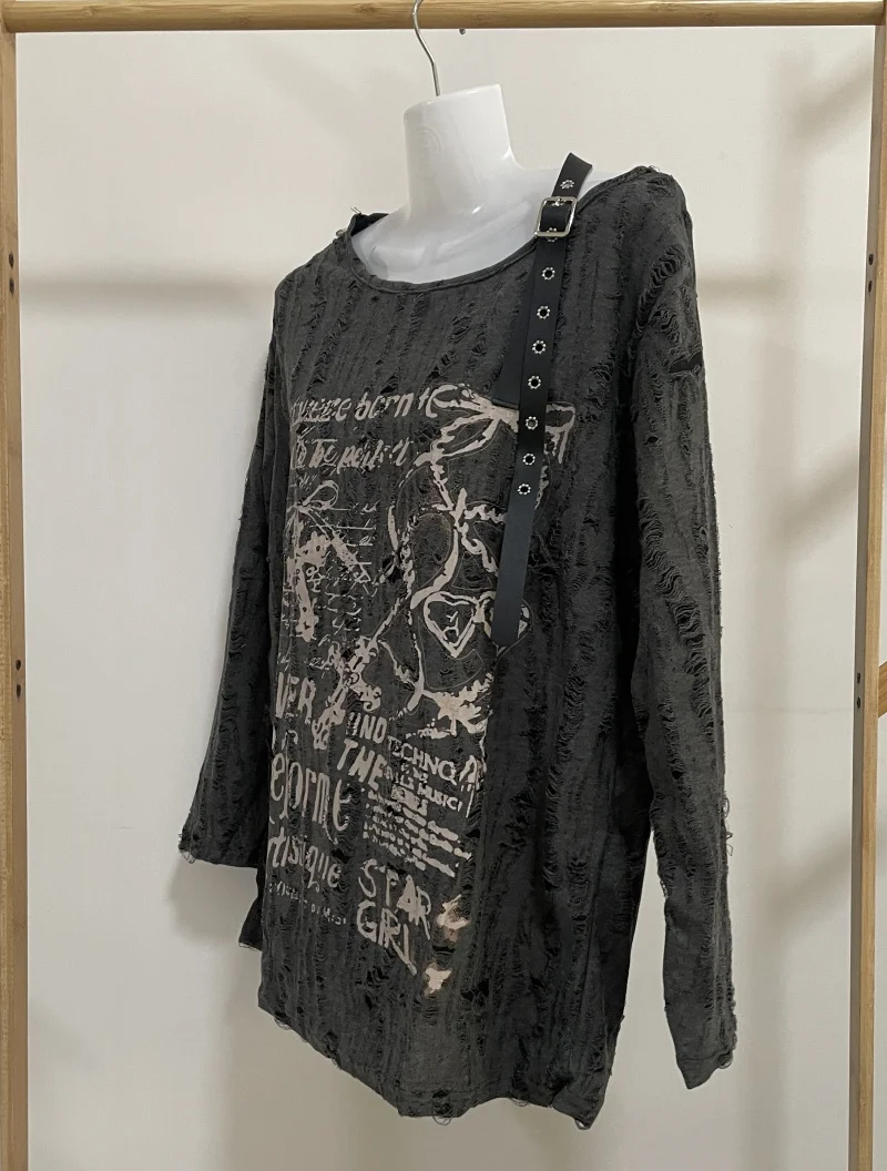 Grunge Gothic Off Shoulder T-Shirts - 7