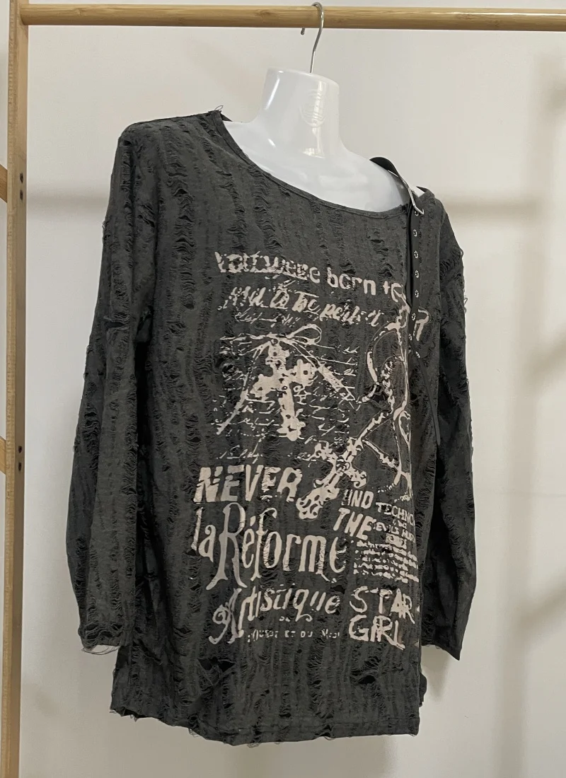 Grunge Gothic Off Shoulder T-Shirts - 8