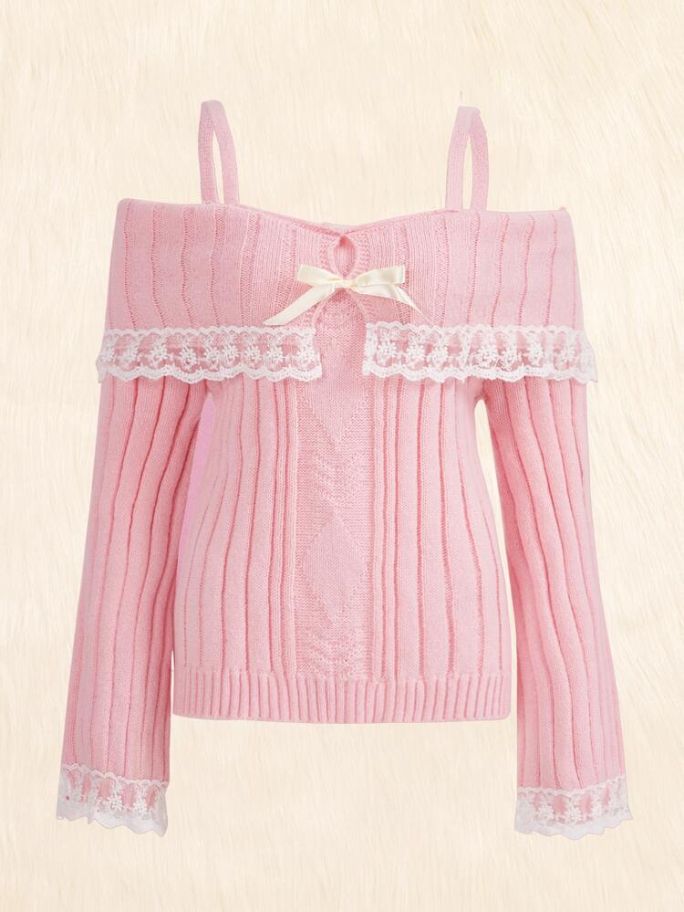 Kawaii Off Shoulder Knit Sweater - 10