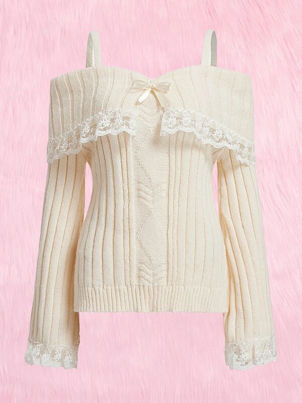 Kawaii Off Shoulder Knit Sweater - 4