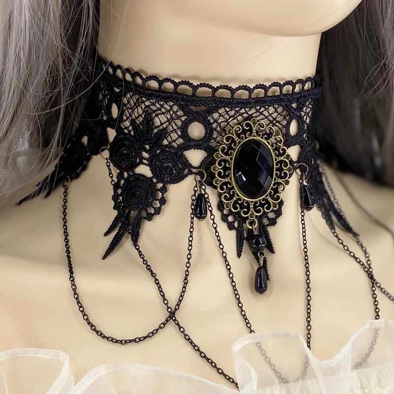 Victorian Black Lace Necklace Choker - 1